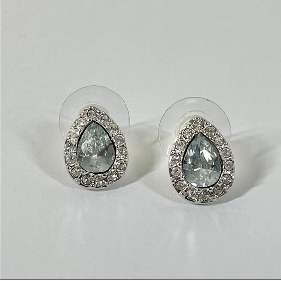 Givenchy Crystal Stud Earrings Silver Tone Drop - Picture 3 of 4
